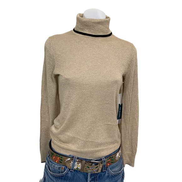 Metallic Gold Turtleneck Sweater XXS Quiet Luxury Vanillagirl Oversize Soft NEW - Picture 1 of 6